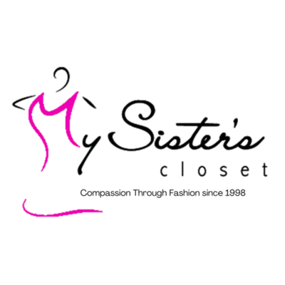 Logo of My Sister's Closet with a stylized female silhouette in black and a pink accent, celebrating their support since 1998 for the 2024 Trashion Refashion event.